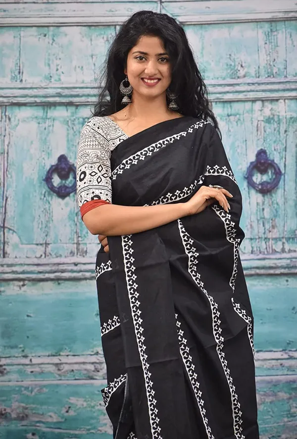 Handicraft_Women's_Block_Print_Pure_Soft_Cotton_Saree_With_Blouse_Piece_With_Blouse_Piece